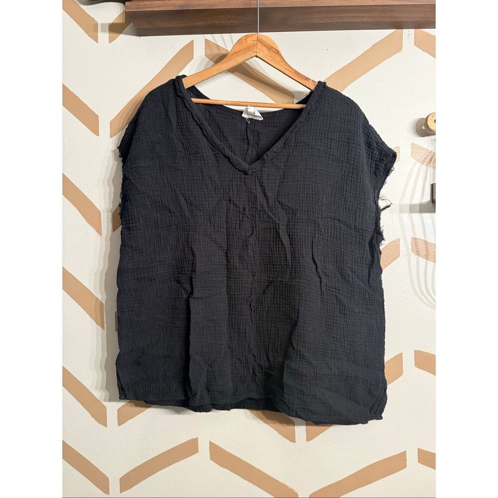 Andrée by Unit‎ Black Exposed Edge Short Sleeve Cotton Gauze Blouse Size 1X